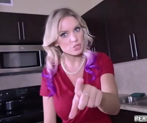 Blonde shoplifter MILF Kenzie Taylor got caught and blackmailed by stepson and performs a handsfree blowjob while..