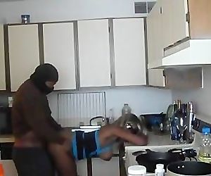 Caliente negro Chica Follada en cocina
